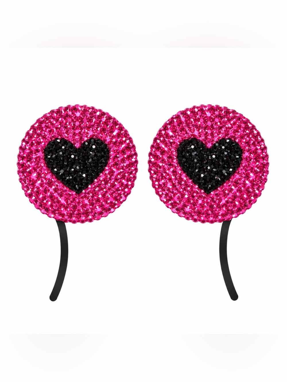Rose Pink & Jet Black Luxe Crystal Heart Pasties Size Extra Large New